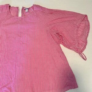 Ava and Viv pink and white stripe puff sleeve blouse, 1X